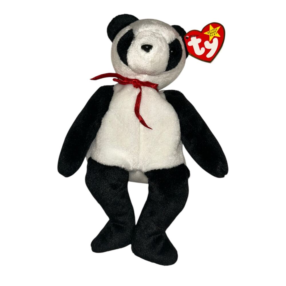 Ty Beanie Baby - FORTUNE the Panda (1997) - Retired - 5th Gen Tag, RED STAMP 408